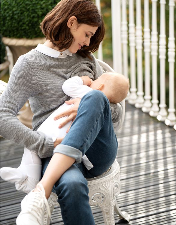 Seraphine Grey Mock Shirt Cotton Mix Maternity & Nursing Sweater