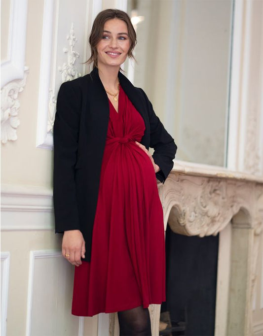 Seraphine Maternity 3/4 Sleeve Front Knot Dress Jolene Claret