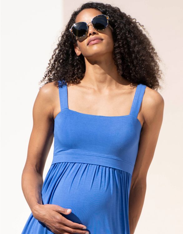 Seraphine Cobalt Blue Tiered Maternity & Nursing Midi Dress Lotte