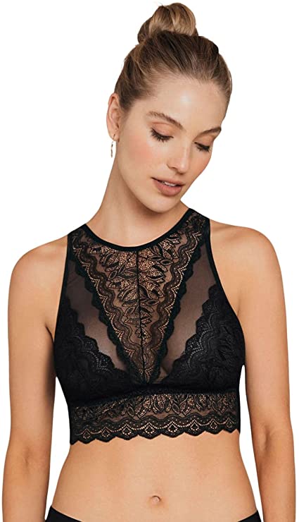 Leonisa High-Neck Unlined Lace Crop Top Wireless Bralette