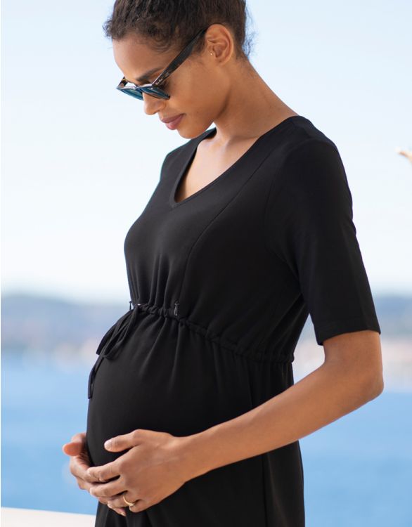 Seraphine Black Drawstring Maternity & Nursing Dress Mikayla
