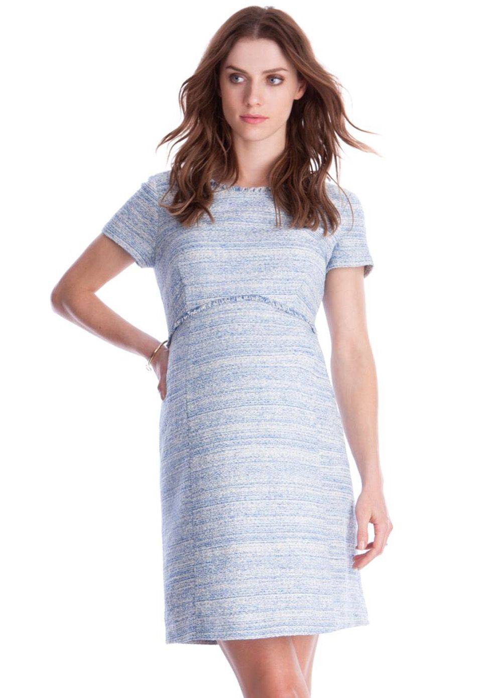 Seraphine Sky Blue Bouclé Maternity Shift Dress Sienna - Size 8