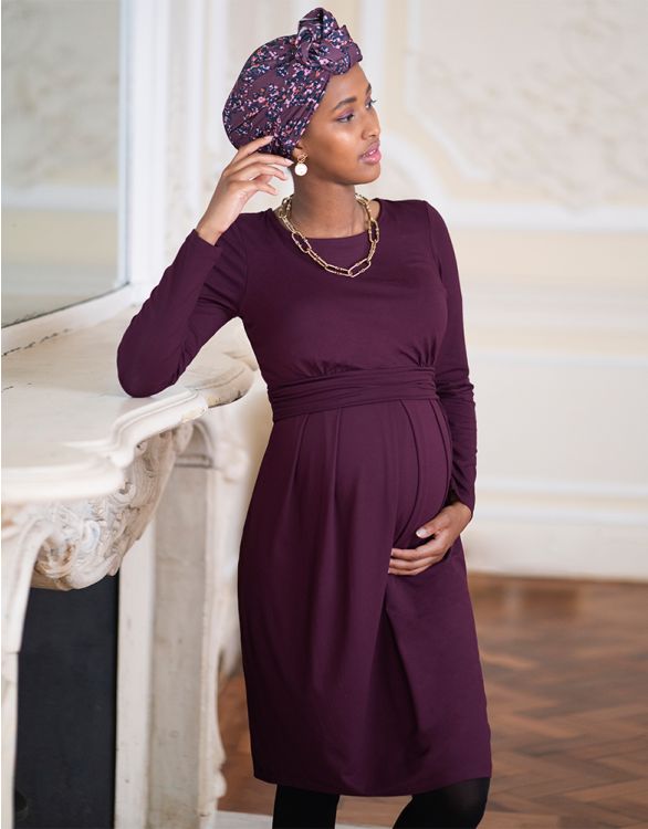 Seraphine Burgundy Maternity & Nursing Dress Peachy