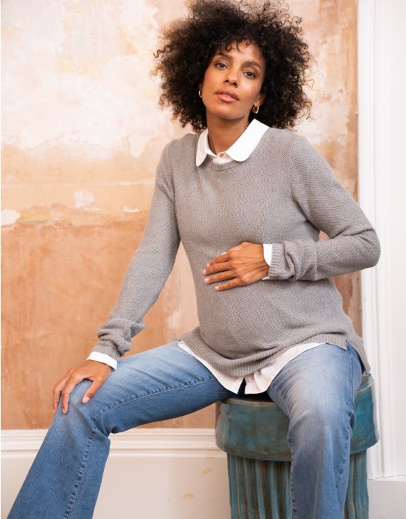 Seraphine Grey Mock Shirt Maternity & Nursing Sweater