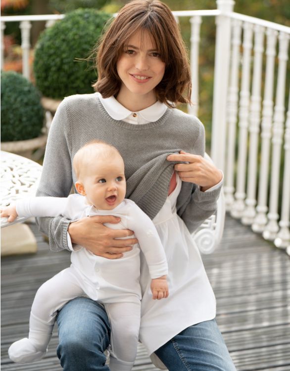 Seraphine Grey Mock Shirt Maternity & Nursing Sweater, Maternity Tops Nursing Tops Canada,- Luna Maternity & Nursing