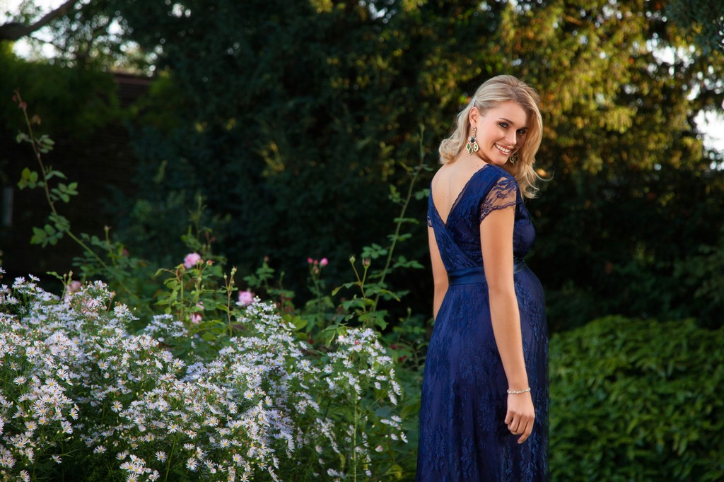 Long lace dark blue maternity and nursing gown
