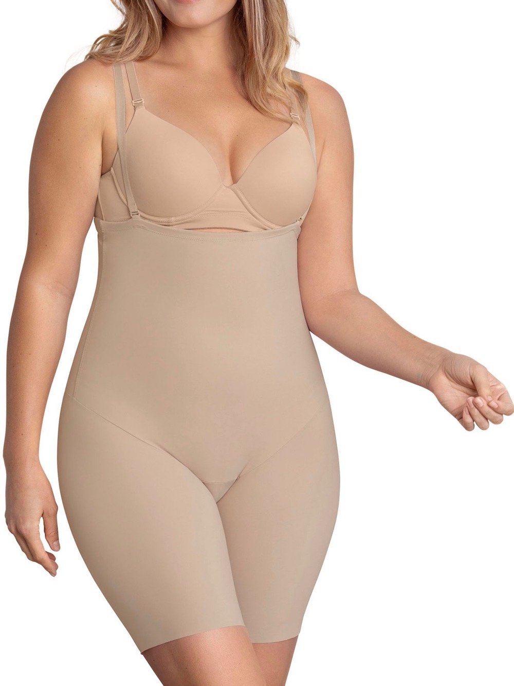 Leonisa Post Pregnancy & Nursing Invisible Strapless Mid Thigh Body Shaper  with Moderate Compression 012951