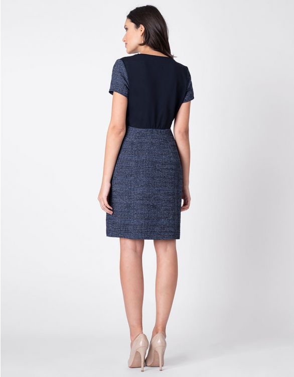 Seraphine Navy Blue Bouclé Maternity Shift Dress