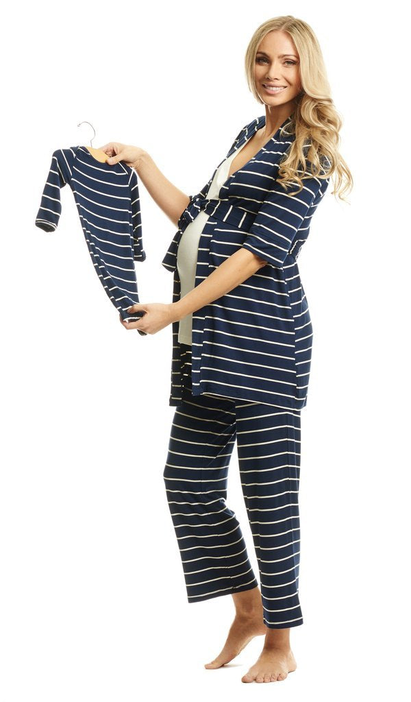 Everly Grey Mom & Baby Maternity & Nursing Set - Navy Stripe, Sleepwear,- Luna Maternity & Nursing