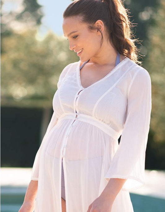 Seraphine Ivory Maternity Kaftan Swimsuit Cover-Up Martiza - Size Large, Swimwear,- Luna Maternity & Nursing