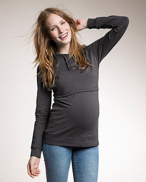 Boob B-Warmer Maternity & Nursing Hoodie Sweater Black, Maternity Tops Nursing Tops Canada,- Luna Maternity & Nursing