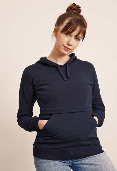 Boob B-Warmer Maternity & Nursing Hoodie Sweater Blue, Maternity Tops Nursing Tops Canada,- Luna Maternity & Nursing