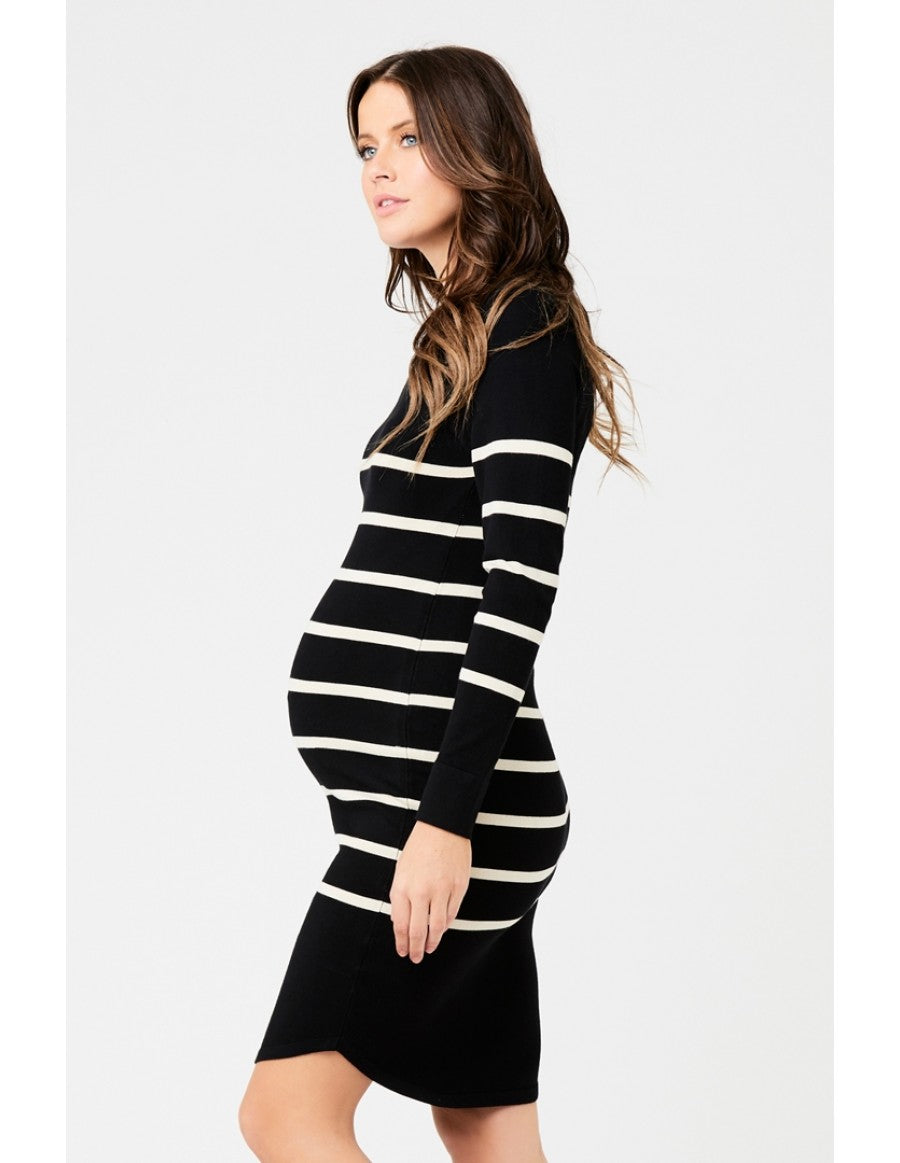 Ripe Maternity Valerie Knit Tunic Sweater Dress Black/Ecru, Maternity Tops Nursing Tops Canada,- Luna Maternity & Nursing