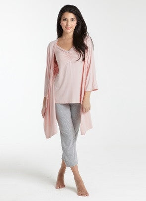 Mothers en Vogue Maternity & Nursing Bamboo 3-Piece Pyjama Set Pink/Grey, Sleepwear,- Luna Maternity & Nursing