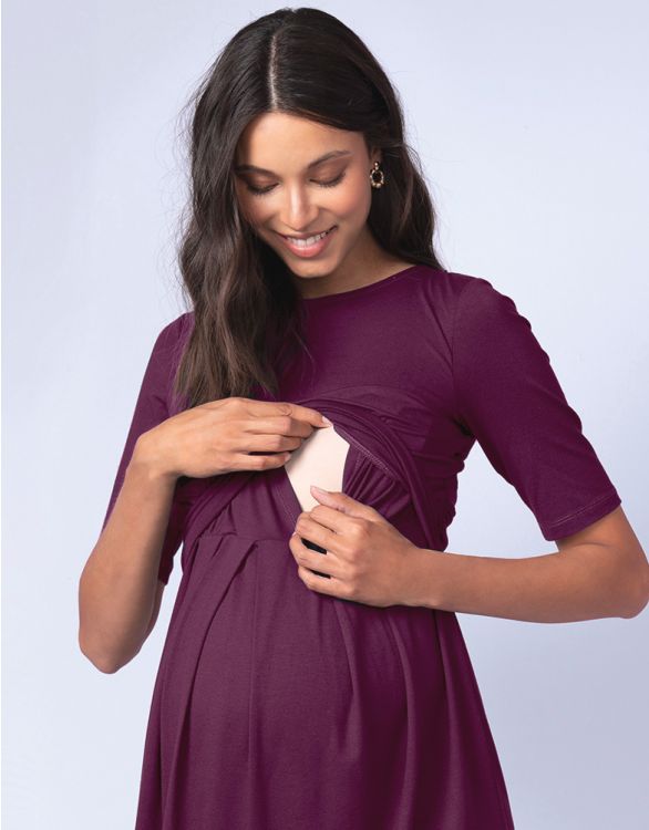 burgundy nursing dress Angel Maternity Mia Maternity & Nursing Zipper Drawstring Dress in Burgundy