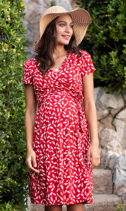 Seraphine Red Floral Maternity & Nursing Wrap Dress Bruna - Size 10, Maternity Dresses Canada Nursing Dresses Canada,- Luna Maternity & Nursing
