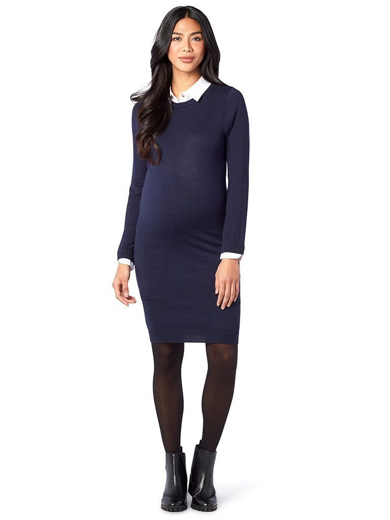Seraphine Maternity Navy Knitted Dress with Collar Hazel, Maternity Dresses Canada Nursing Dresses Canada,- Luna Maternity & Nursing