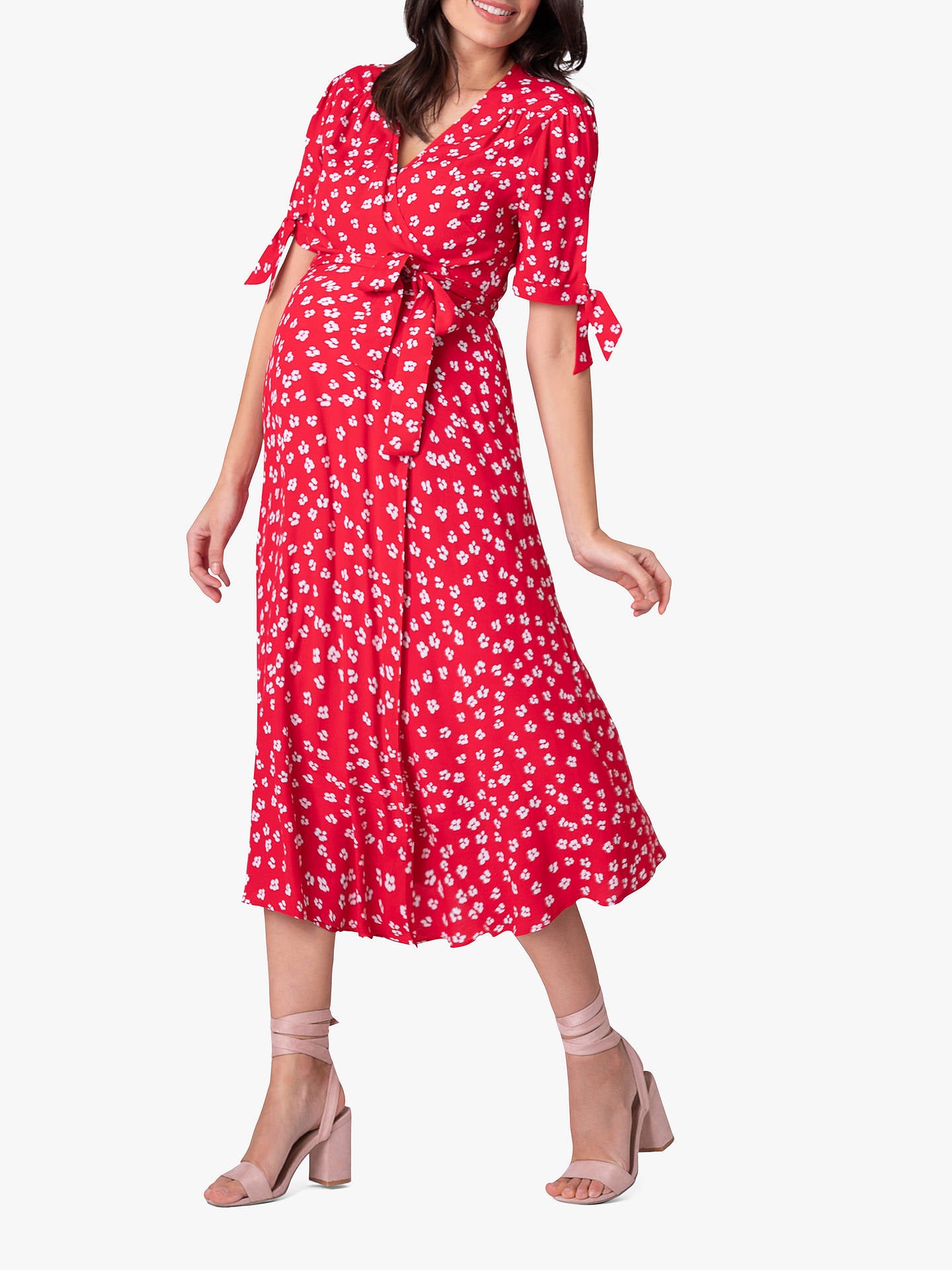 open lace back dress Seraphine Red Floral Midi Wrap Maternity Nursing Dress