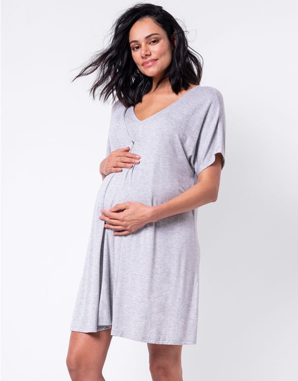 Seraphine Grey Marl Maternity & Nursing Nightie Jaya