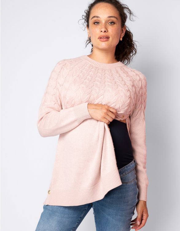 Seraphine Maternity & Nursing Blush Pink Cable Knit Sweater Hera