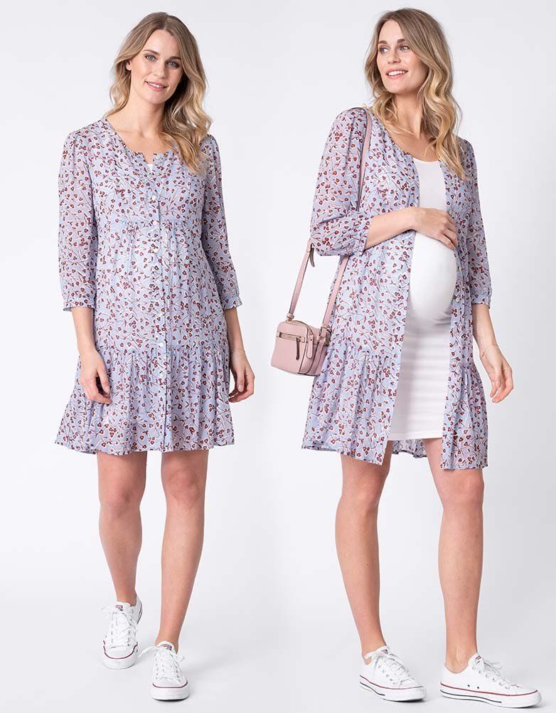Blue Floral Tiered Maternity Dress + Jersey Slip