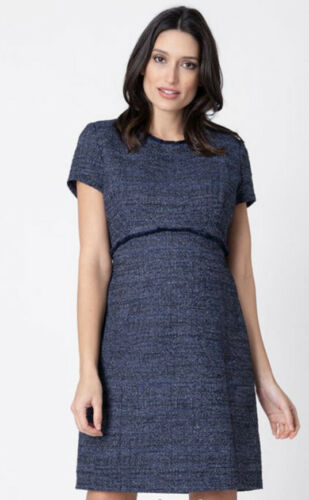 Seraphine Navy Blue Bouclé Maternity Shift Dress