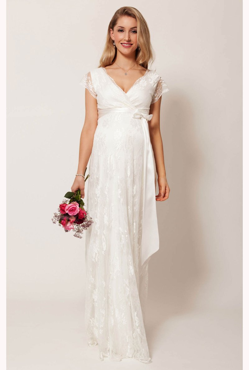 knee length dresses for ladies Delicate White Lace Long Sleeves Maternity Dress main image 1